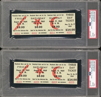 1969 Woodstock Three Day Full Ticket Pair - PSA GEM MT 10 (2) 